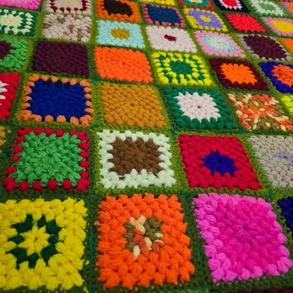 Handmade Granny Square Afghan Boho Vintage Hippie Throw Blanket Colorful - Picture 11 of 12